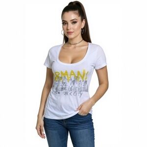 Y2k New York City Skyline Spellout Graphic Tee - Retro 90s Armani Exchange - S